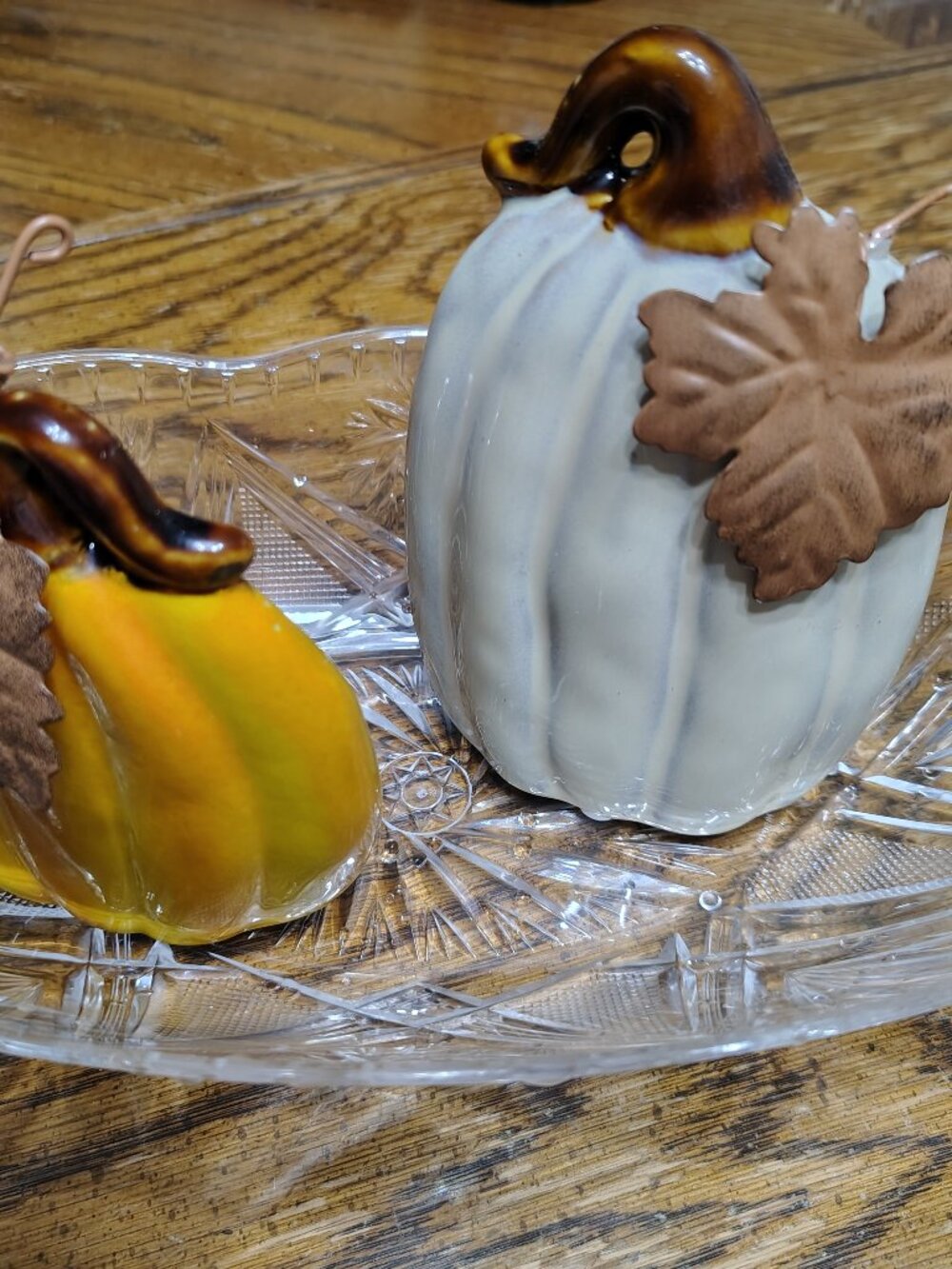 two ceramic pumpkin decor